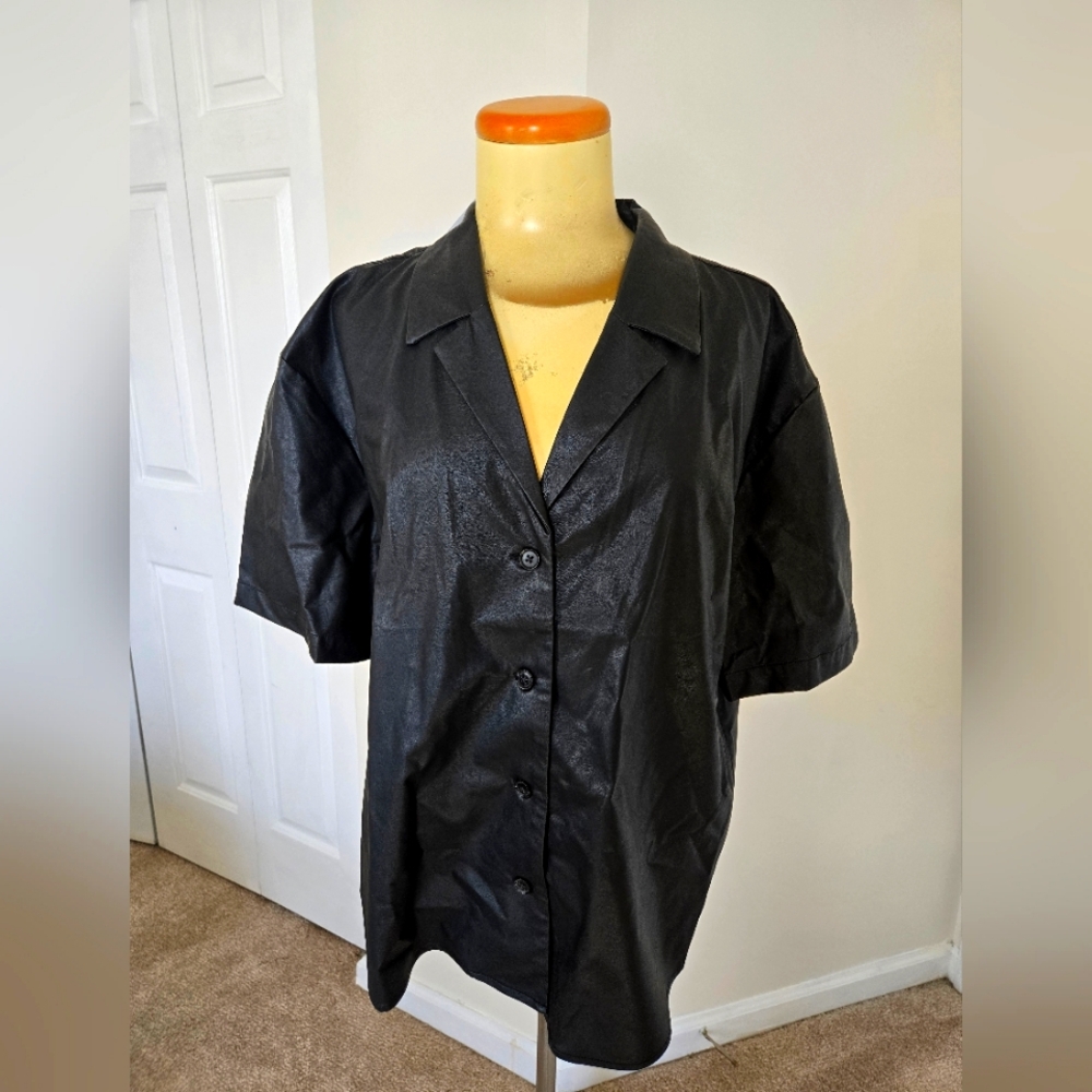 NWT Banana Republic Black Leather Button Down Shirt